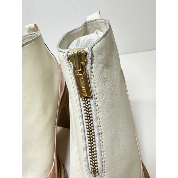 SOREL Waterproof Brex Zip Leather Ankle Boots in Chalk, Peach Sz 9 - Picture 7 of 15